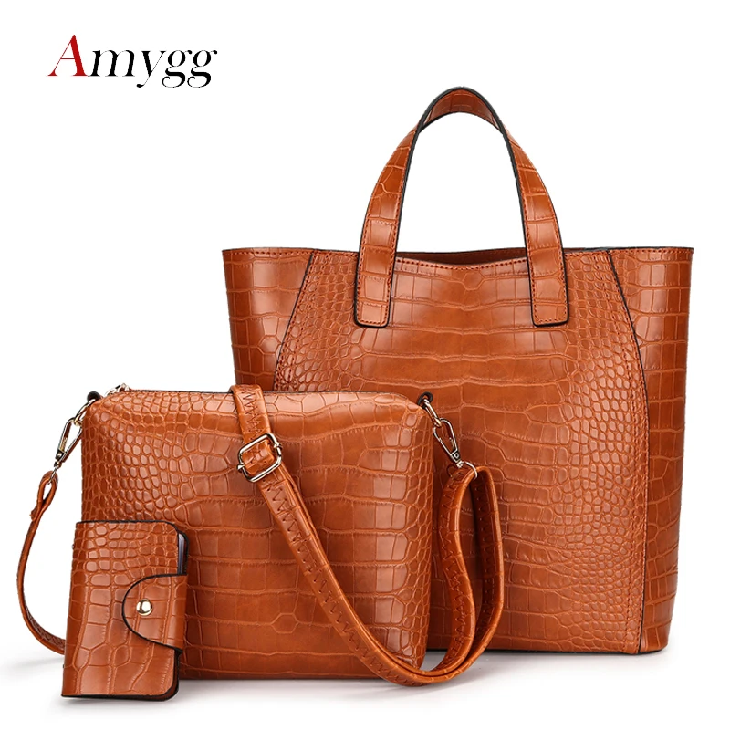 

3pcs Alligator Bag Women Handbags Set 2019 Luxury Designer Leather Crossbody Bags Women +Purse Ladies Composite Bags With Scarf