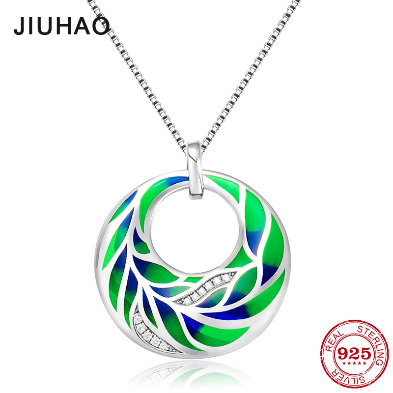 

Full of natural vitality green leaf Enamel for Women 925 Sterling Silver fashion Necklace Pendant Party Jewelry