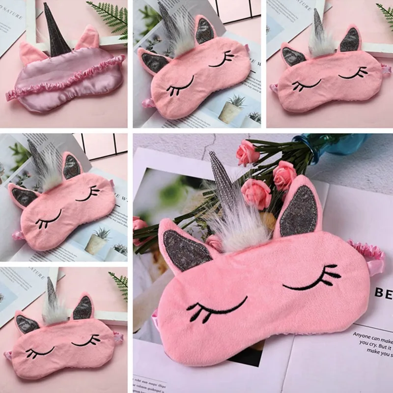 1 Pc Pink Unicorn Cute Sleeping Face Eye Mask Eyeshade Sleep Massage Portable Traveling Eye Cover For Women Girls