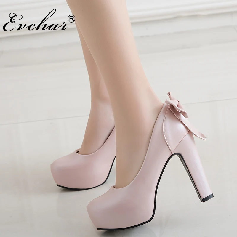 

Women Basic Pumps Square Thick super High Heels pointed Toe Platform Butterfly Knot Spring Autumn Party Dress Ladies Shoes 34-50