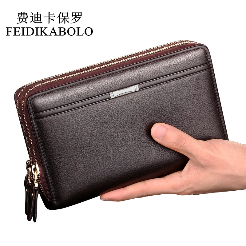 FEIDIKABOLO Double Zipper Men Clutch Bags PU Men s Leather Wallet Men Handy Bag Male Long
