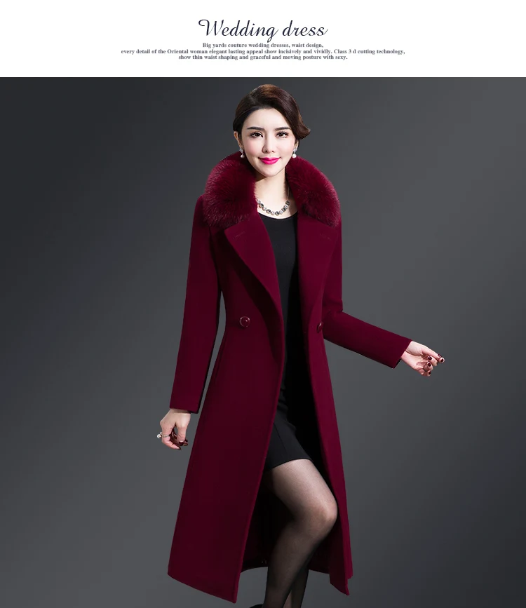 Special offer middle-aged self-cultivation women's winter coat long woolen coat solid color fur collar cashmere coat JQ01