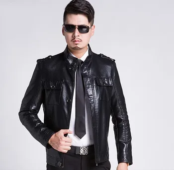 

Hot New Men's Autumn Winter Casual Stand Collar Coats Men Motorcycle Jacket Mens Fashion Sheep Skin Leather Jackets Large Size