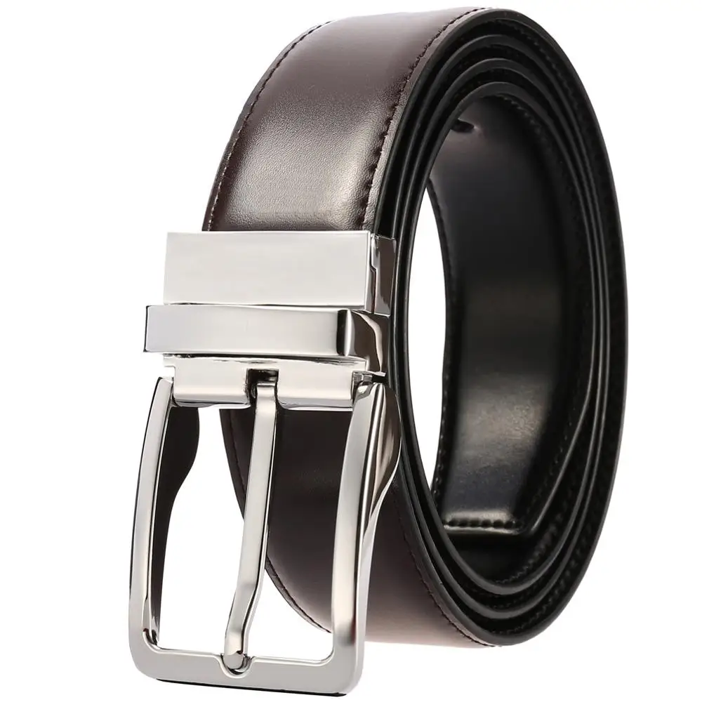 

Gold Pin Buckle Belts For Men Luxury Design Cow Leather Belts Good Quality Brown Color And Black Color Male Waist Belt
