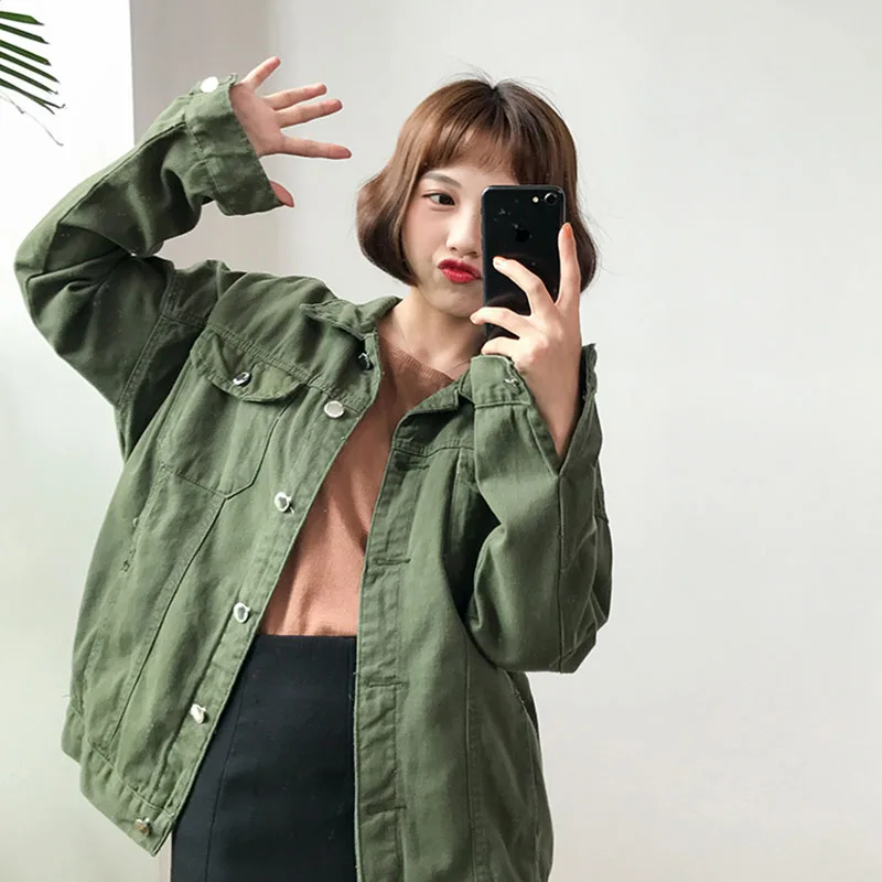 Bright Colors Denim jacket 2018 Spring New Casual Jean Jackets Women Long Sleeve Lapel Single Breasted Jacket Basic Coats
