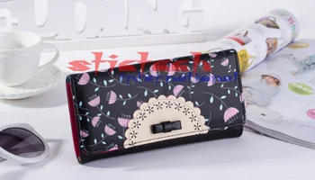 

by dhl or ems 200pcs Bowknot Floral Hasp Vertical Long Clutch Wallet PU Leather fashion Women Long Purse portefeuille