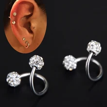 Brinco de cristal com esferas duplas 1 peça, torcida, hélixe, piercing de cartilagem, joia do corpo, medidor de jóias 18g, ear, anel cirúrgico aço de aço