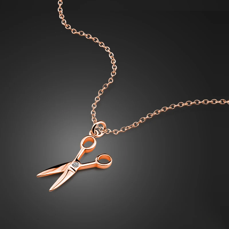 

New girl 925 sterling silver necklace creative scissors pendant design rose gold necklace solid silver material does not fade