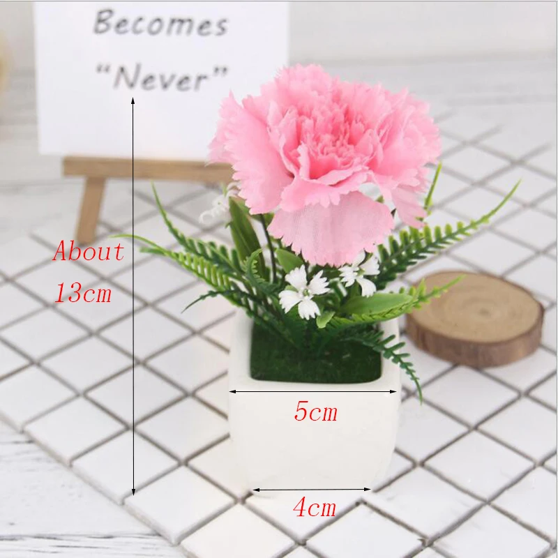 Flone Silk Carnation Flower Bonsai Fake Flowers Potted Artificial Flower Small Potted For Home Living Room Garden Decoration (13-1-1)