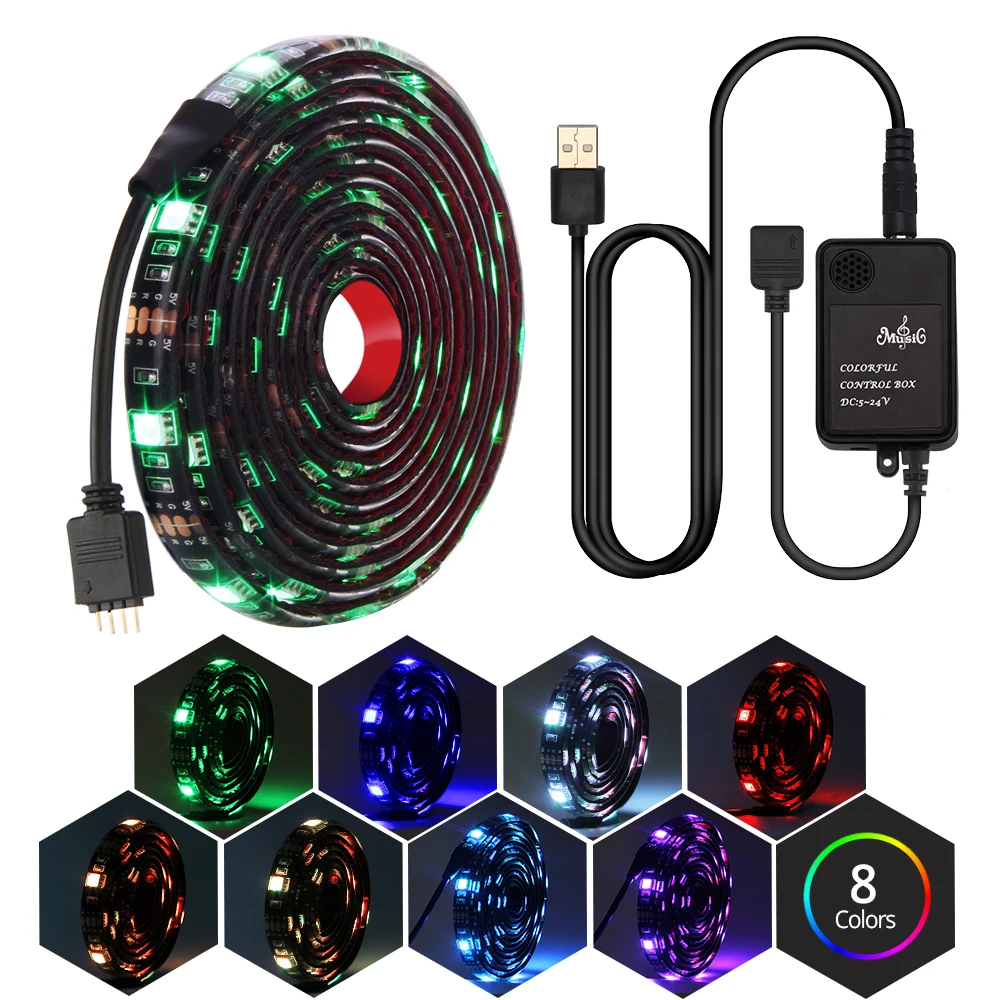 Светодиодная лента 5050 RGB с музыкальным сенсором контроллер 20Key пульт дистанционного управления Гибкая полоса светодиодный светильник