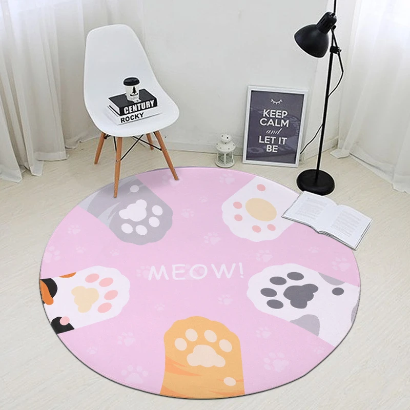 ALAZA Color Cat Kitten Paw Print Round Area Rug Non Slip Rug Floor Mat Carpet Entryway Hallway Sofa Living Room Bedroom Home Deco 