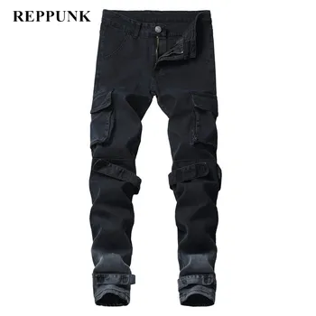 

REPPUNK 2019 New Slim Fit Ripped Jeans Men black Hi-Street Male Distressed Denim personality male Knee Holes Washed denim pants