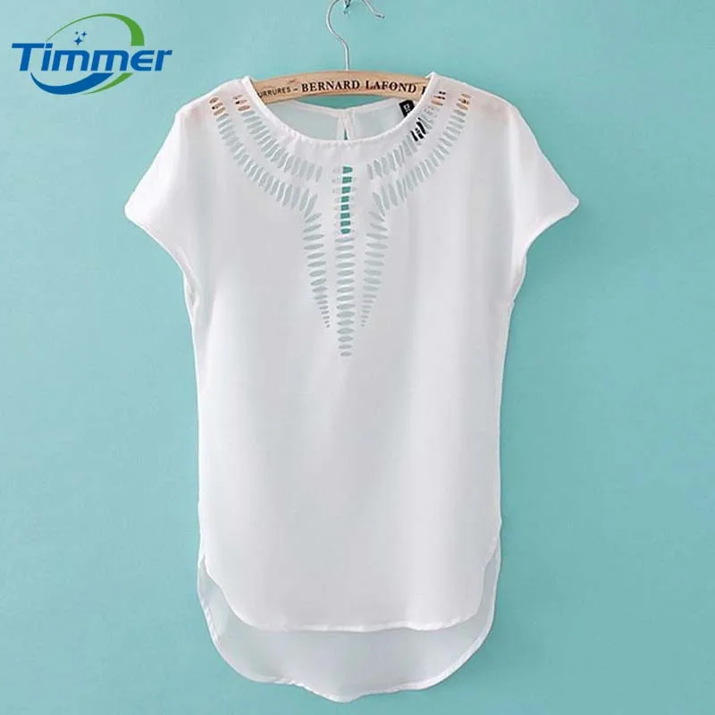 

2015 New Women Blouses Summer Style Predecessor Carved Hollow Bat O-Neck Short-sleeved Chiffon Shirt Tops Blouse Cardigan Blusas