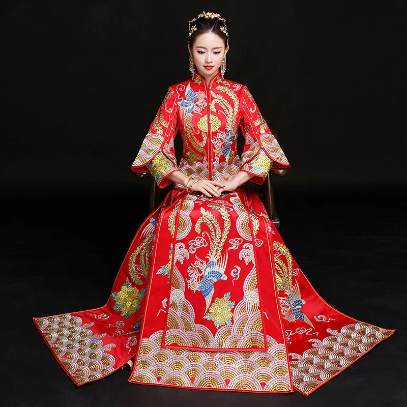 2018 Women Phoenix Embroidery Cheongsam Long Qipao