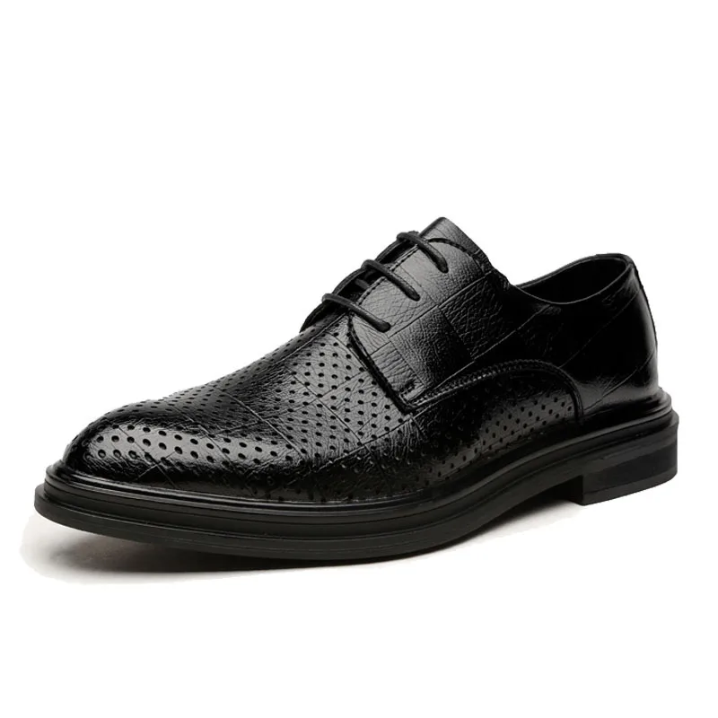 Новинка; дизайнерские мужские летние модельные туфли; коллекция года; мужские классические туфли на плоской подошве с геометрическим узором; кожаная итальянская официальная оксфордская обувь - Цвет: Black