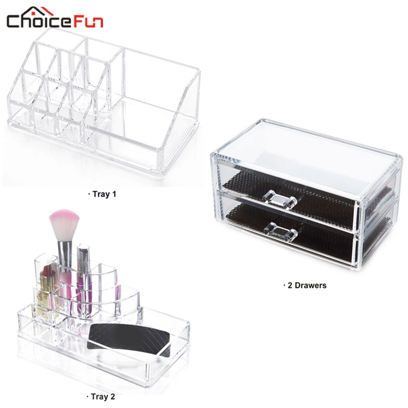 CHOICE FUN Stackable Desk Table Clear Plastic Make Up Storage Box Organiser Acrylic Makeup Cosmetic