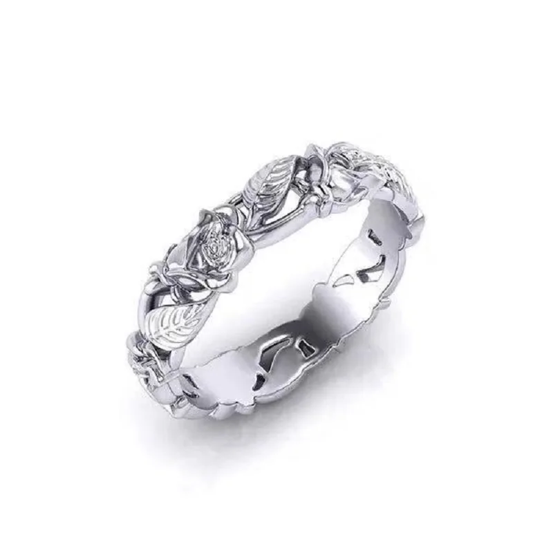 New Fashion Jewelry Rose Flower Leaf Silver Rings for Women Wedding Engagement Vintage Gifts | Украшения и аксессуары