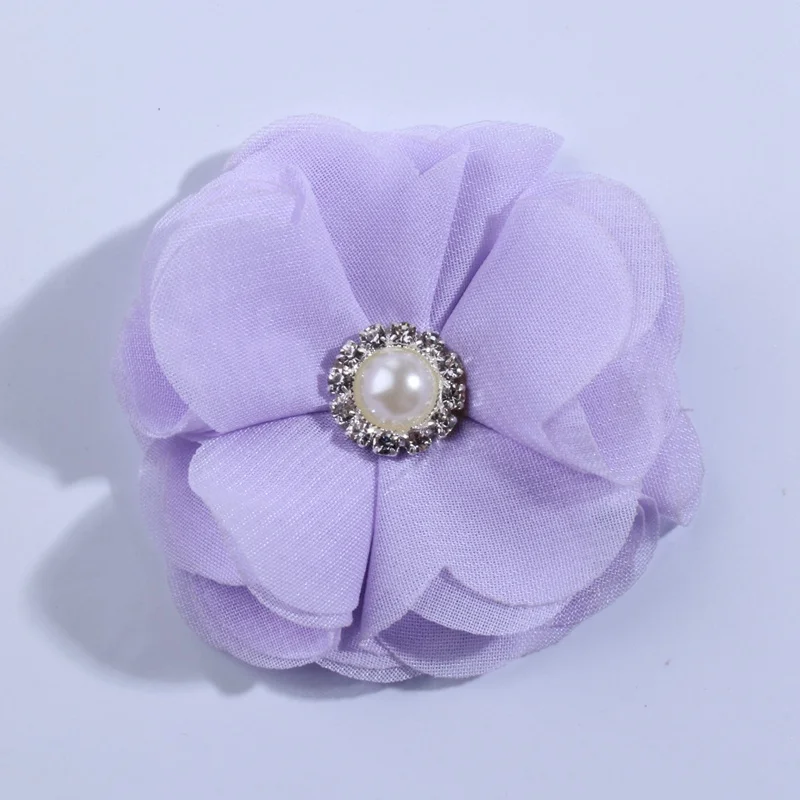 Lavender 10 шт. 5,5 см 34 Цвета стиль Милые шифоновые цветы со стразами жемчуг для бант-заколка для волос цветок для повязки на голову - Цвет: Lavender