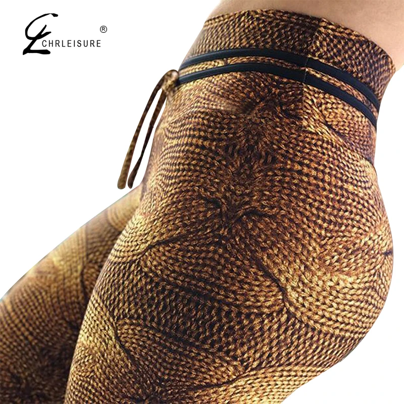 CHRLEISURE عالية الخصر اللياقة البدنية طماق النساء محاكاة الطباعة طماق فام مثير رفع Leggins موهير