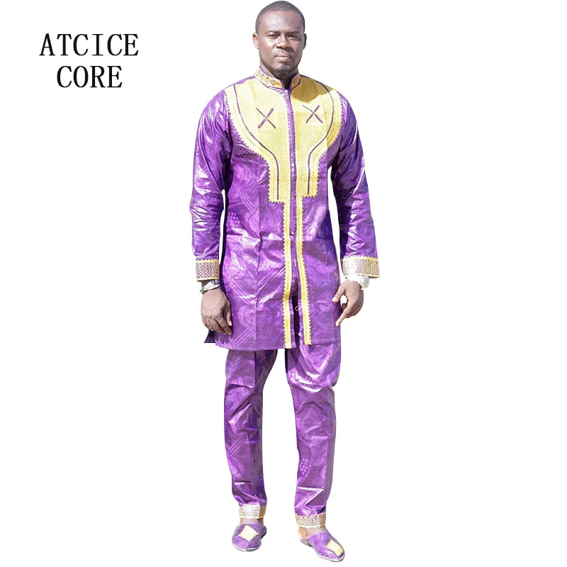 

AFRICAN MEN CLOTHES BAZIN RICHE EMBROIDERY DESIGN TOP WITH PANTS
