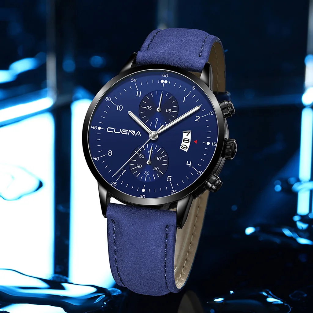 Мужские часы Cuena бизнес кожаный ремешок для часов три глаза шесть частей календарь Reloj Hombre кварцевые наручные часы Relogio Saat