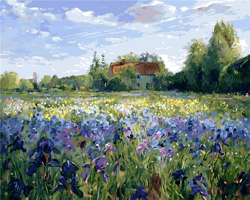 

purple flower oil painting by numbers hand painted paint coloring by number canvas painting picture home decor drawing lavender