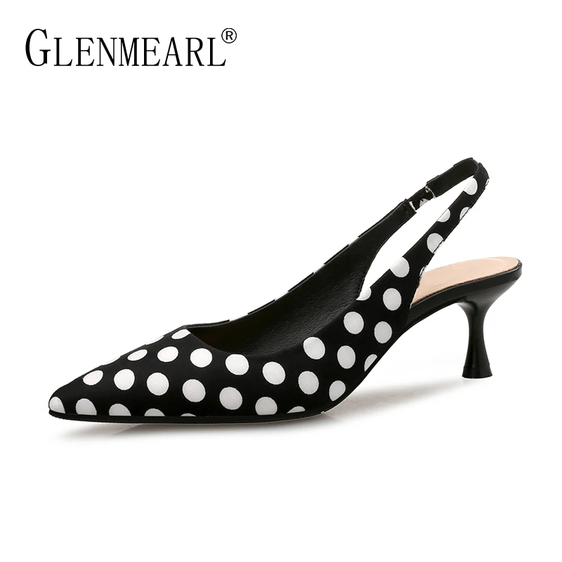 

Brand Women Pumps High Heels Shoes Leather Spring Wave Point Single Women Dress Shoes Thin Heels Pointed Toe Party Pumps Lady DE