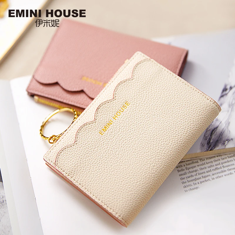 

EMINI HOUSE Ruffles Bifold Women Wallet Card Holder Organizer Split Leather Women Purse Hasp Short Wallet Mini Wallet