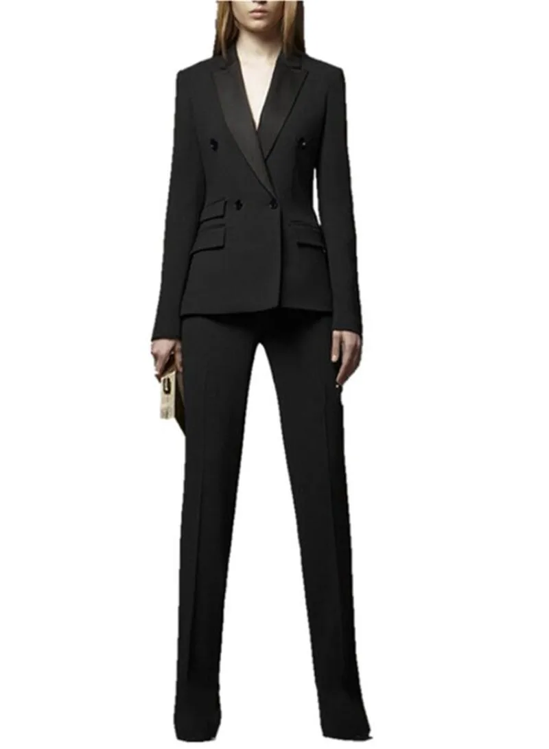 

Black Women's PantSuits Ladies Business Office Tuxedos Formal Work Wear Suits Custom Made Women's Suits