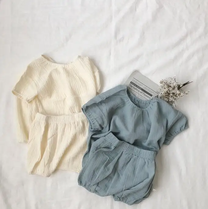 

2018 ins Baby Boys And Girls Simple Soft Tops And PP Pants 2pcs Sets Girls Kids Cute Summer Cotton New Fashion Suit Outfits