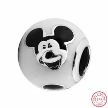 Выразительные бусины Микки Маус в черно-белой эмали для женщин Изготовление ювелирных изделий DIY Fit PANDORA Подвески Серебро 925 FL650
