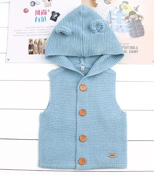 Теплые свитера для малышей; кардиган для мальчиков и девочек; зимние куртки с капюшоном и ушками медведя для новорожденных мальчиков; детская повседневная трикотажная одежда с длинными рукавами - Цвет: Light blue