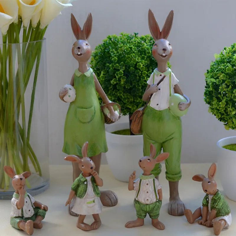 Pantanal семья зеленый кролик фигурки животных смолы искусство и ремесло друг сад украшения дома и офиса свадебный подарок L3298