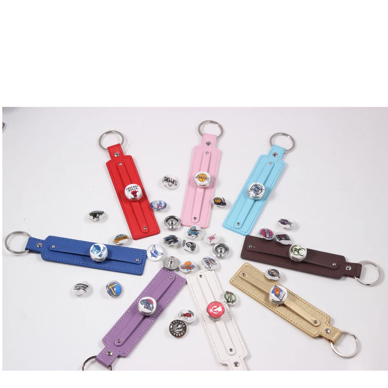8Pcs Mix Colors 18MM Ginger Snap Button PU Key Chain Leather 14.5CM*3
