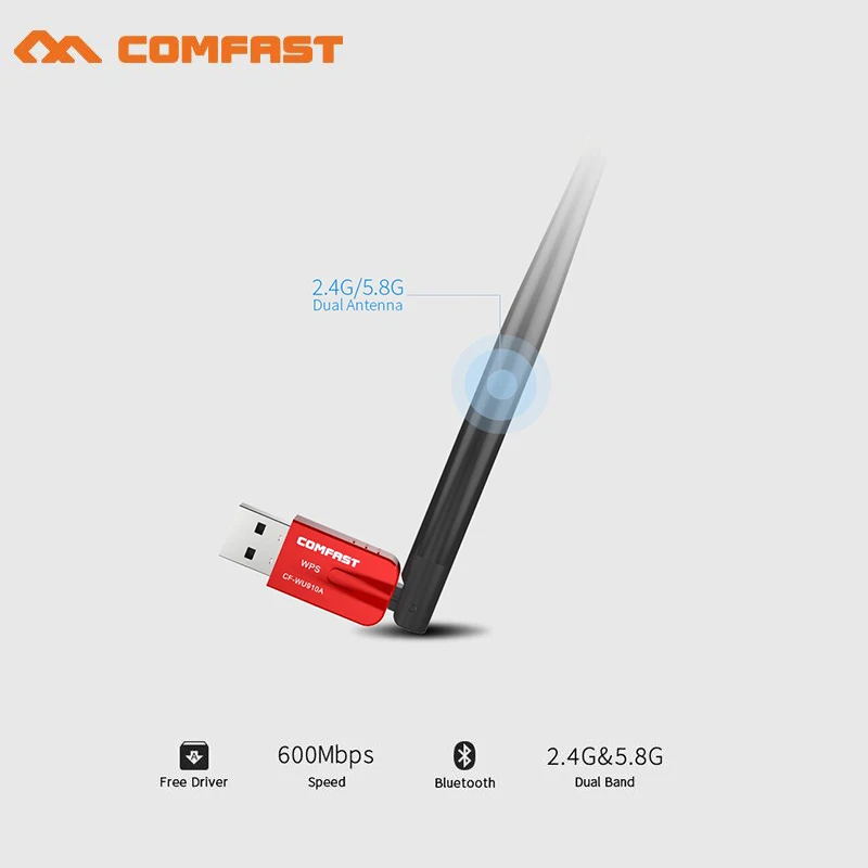 

COMFAST CF-WU910A 600Mbps 802.11AC Usb Wifi Adapter 5Ghz+2.4Ghz 5dBi antenna pc wifi receiver Bluetooth4. 2 WiFi Dongle routers