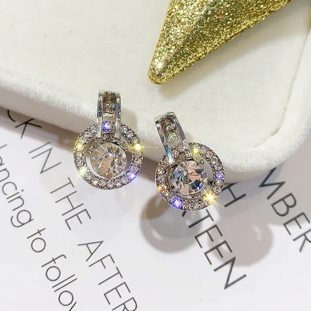 Корейские милые круглые серьги с кристаллами для женщин, вечерние ювелирные изделия для повседневной носки, свадебные аксессуары, Brincos O4E743 - Окраска металла: silver earrings