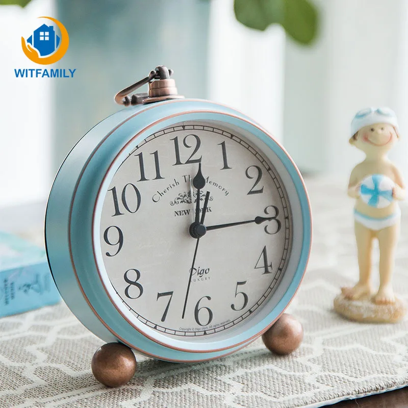 

Simple Mediterranean Mute Electronic Clock Retro Nordic Alarm Clock Wecker of Home Bedroom Decoration Pointer for Children