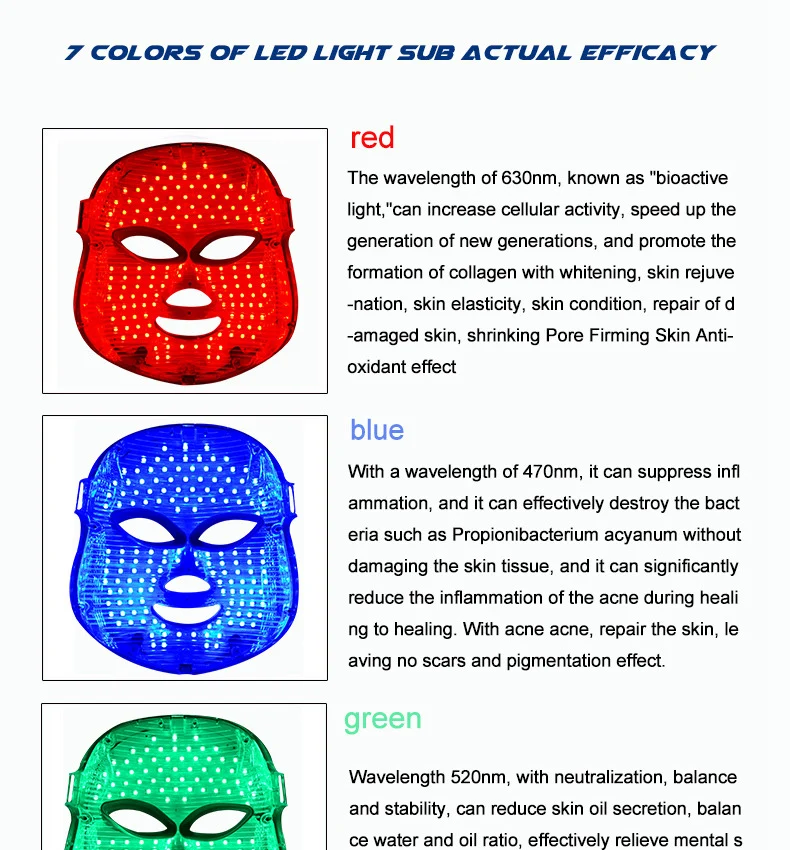 Перезаряжаемые 7 цветов свет фотон Электрический светодиодный маска для лица Skin PDT омоложения кожи анти-акне морщинки терапии Маска