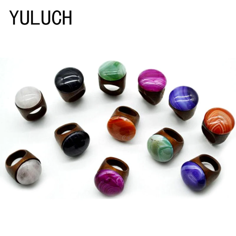 

YULUCH TOP Design Wood Rings Women Men New Jewelry Water Wave Colorful Nartural Creative Gem Stone Rings Smooth Ring