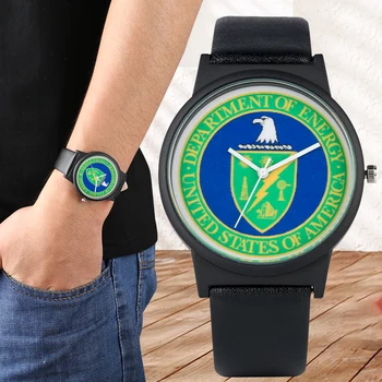 

Men's Unique US Department of Energy Logo Dial Watch Charming Adjustable Band Quartz Analog Watches Soft Leather Band Wristwatch