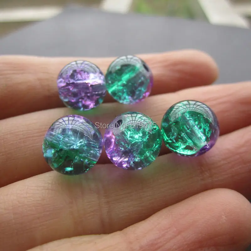 Free shipping 20Pcs/Lot 8mm 10mm  Glass Beads Crack Beads Purple Green  Color  for jewelry making