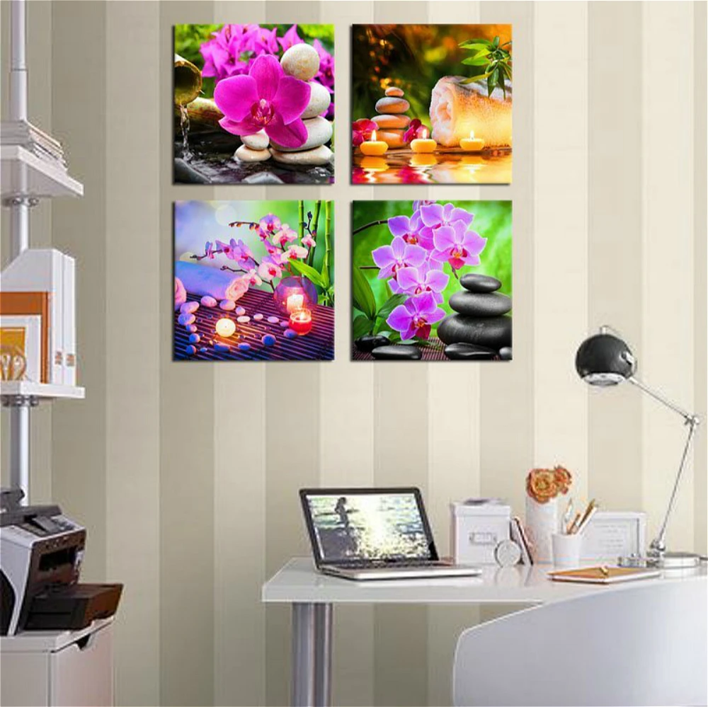 Zen Wall Art Canvas Prints Spa Stone Green Bamboo Pink Waterlily