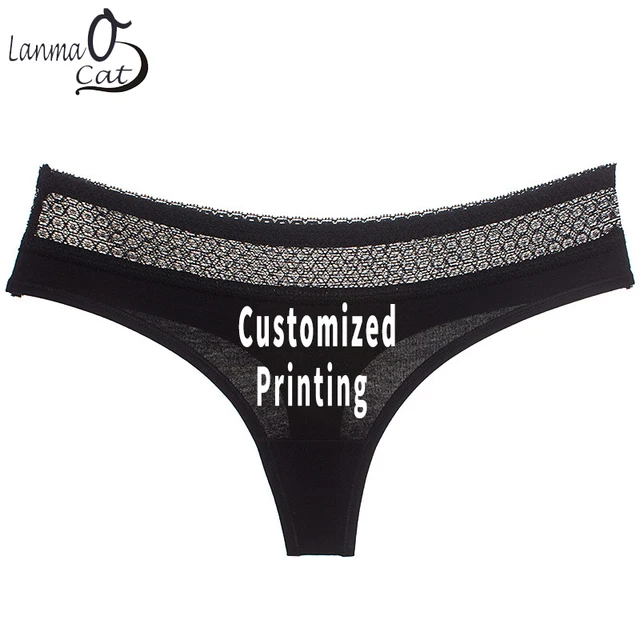Lanmaocat Text Picture Image Print Women Sexy Custom Lace Thongs Underwear Printed Logo Cotton 