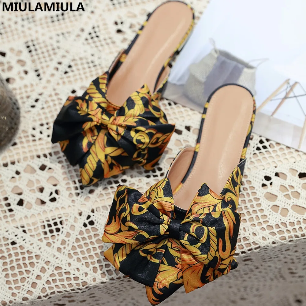 

MIULAMIULA Brand Designers 2019 Spring Silk Butterfly-knot Woman Point Shoes Flat Slides Slip On Loafers Mules Flip Flops 35-41