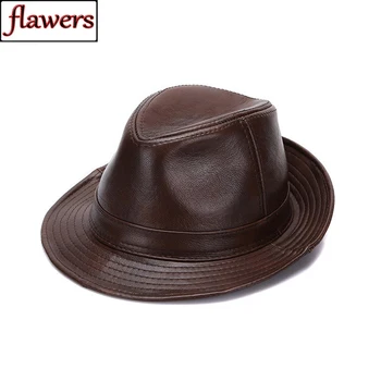 

2019 Brand Men Real 100% Genuine Cowhide Leather Top Hats Autumn Winter Warm Real Cowhide Leather Caps Real Leather Fedoras Cap