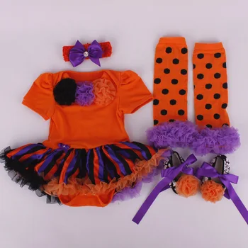 

4PCs per Set Flowers Orange Baby Girls Halloween Costume Tutu Dress Headband Shoes Leggings for 0-12months Free Shipping