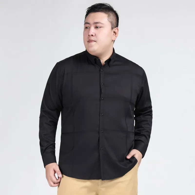 Большие размеры 8XL 7XL 6XL Новая Осенняя модная брендовая мужская одежда мужская рубашка с длинными рукавами мужская хлопковая повседневная мужская рубашка для мужчин большие размеры - Цвет: Черный