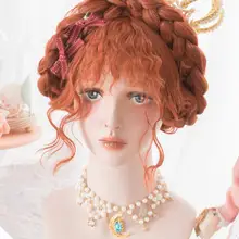 Косплей салон H762450 50 см Лолита длинные кудрявые пушистые оранжевые челки милые японские синтетические волосы вечерние термостойкие косплей парик