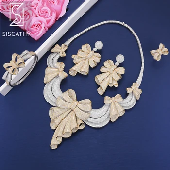 

Luxury Cubic Zirconia Inlaid Nigerian Dubai Bridal Wedding Collar Necklace Dangle Earrings Bracelet Resizable Ring Jewelry Set