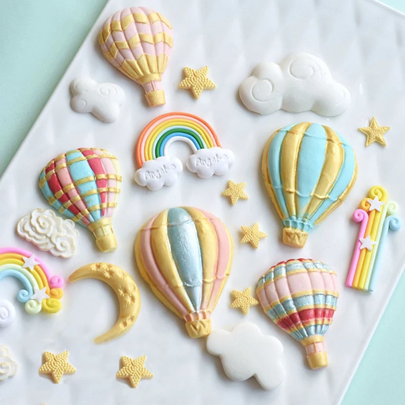 

Cloud Star Moon Rainbow Hot Air Balloon Silicone Mold Fondant Mold Cake Decorating Tools Chocolate Gumpaste Mold Random Color